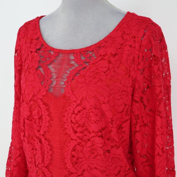 Lane Bryant Dress Plus Size 22W Red Lace Lined Zipper Bell Sleeve Party Cocktail - Picture 8 of 14